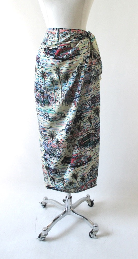 Vintage 90's Reyn Spooner Eddy Y Hot Rod Hawaiian Sarong Skirt M / L - Bombshell Bettys Vintage