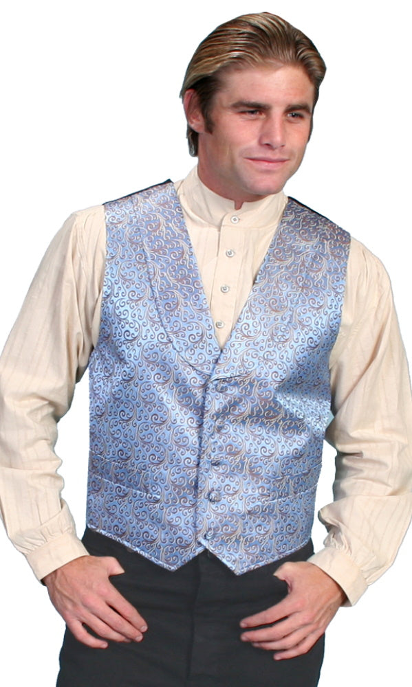 Mens Scully Blue Scroll Old West Steampunk Vest 2XL