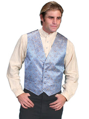 Mens Scully Blue Scroll Old West Steampunk Vest 2XL
