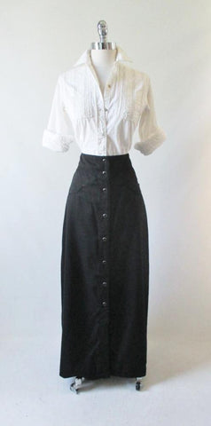 Vintage Style Scully Retro Black Western Long Pearl Snap Skirt  S