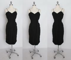 • Vintage 50's Suzy Perette Black Pleated Chiffon Sheath Dress M - Bombshell Bettys Vintage