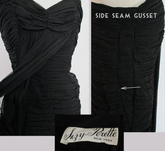 • Vintage 50's Suzy Perette Black Pleated Chiffon Sheath Dress M - Bombshell Bettys Vintage