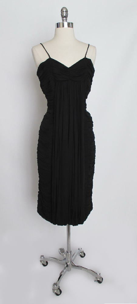 • Vintage 50's Suzy Perette Black Pleated Chiffon Sheath Dress M - Bombshell Bettys Vintage