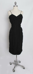 • Vintage 50's Suzy Perette Black Pleated Chiffon Sheath Dress M - Bombshell Bettys Vintage