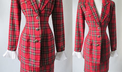 Vintage 80's Farouche Lori Weidner Tartan Plaid Jacket Skirt Suit Set M - Bombshell Bettys Vintage