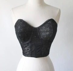 Vintage 50's black strapless lace Dagmar bullet bra cone bustiers 38 B  bombshell bettys vintage front