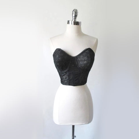 Vintage 50's Formfit Romance Black Strapless Bullet Bra Bustier 38 B
