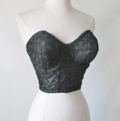 Vintage 50's black strapless lace Dagmar bullet bra cone bustiers 38 B  bombshell bettys vintage profile
