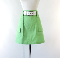 Vintage 60's Lime Green MOD A Line Mini Skirt M