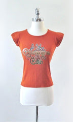 Vintage 70's Glitter T Shirt Champagne Cadillacs & Cash L