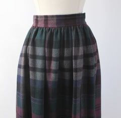 Vintage 70s Evan-Picone Plaid Wool Tea Length Day Skirt S