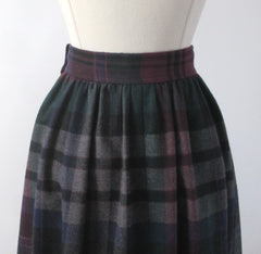 Vintage 70s Evan-Picone Plaid Wool Tea Length Day Skirt S