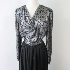 Vintage 80s Silver Paisley Harem Pants Party Jumpsuit L