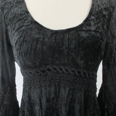 Vintage 90s Black Crushed Velvet Bell Sleeve Mini Dress S