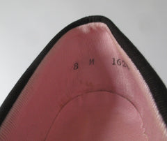 Vintage 30s 40s Black Faille Striped Wedge Slippers Shoes 8 - Bombshell Bettys Vintage