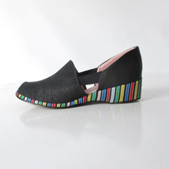 Vintage 30s 40s Black Faille Striped Wedge Slippers Shoes 8 - Bombshell Bettys Vintage
