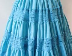 Vintage 50's Aquamarine Desert Flower Patio / Squaw Skirt Blouse Set L - Bombshell Bettys Vintage