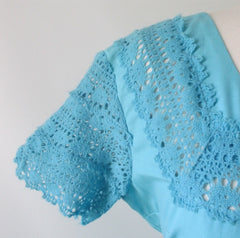 Vintage 50's Aquamarine Desert Flower Patio / Squaw Skirt Blouse Set L - Bombshell Bettys Vintage