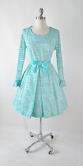 Vintage 60's Tiffany Blue Lace Special Occasion Party Dress L - Bombshell Bettys Vintage