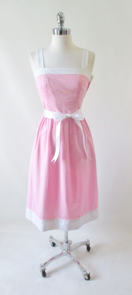 • Vintage 80's Pink White 50's Style Sundress Dress XS - Bombshell Bettys Vintage