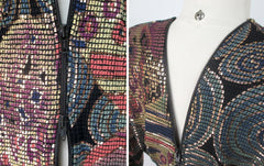 Vintage 80s 90s Janine Gold Hand Painted Cocktail Party Dress M
