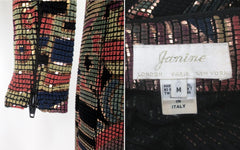 Vintage 80s 90s Janine Gold Hand Painted Cocktail Party Dress M
