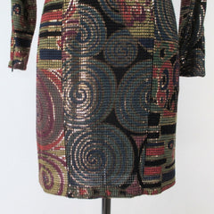 Vintage 80s 90s Janine Gold Hand Painted Cocktail Party Dress M