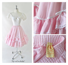 Vintage Pink Ruffle & Bows Full Circle Dolly Skirt M - Bombshell Bettys Vintage