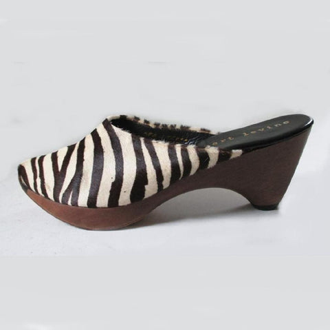 Vintage 1960's Herbert Levine Zebra Sculpted Wood Platform Heels Clogs 1964