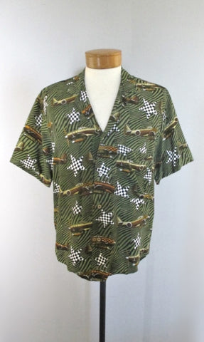 Vintage 90's Zeno Veronese WWII Airplane Hawaiian Style Rayon Shirt M