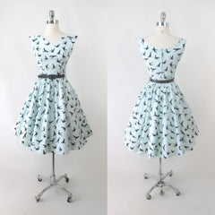 Bernie Dexter Swan Dress Sky Blue Bird Print XS