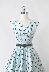Bernie Dexter Swan Dress Sky Blue Bird Print XS