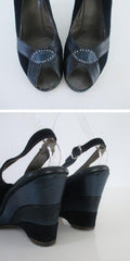 Vintage 50s 40s Navy Blue Ombre Suede Slingback Wedge Heels 7 - Bombshell Bettys Vintage