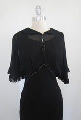Vintage Inspired 30's 40's Old Hollywood Glamour Black Sheer Dress Evening Gown M - Bombshell Bettys Vintage