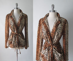 Vintage 70's Soft Leopard Evening Jacket Blazer L - Bombshell Bettys Vintage
