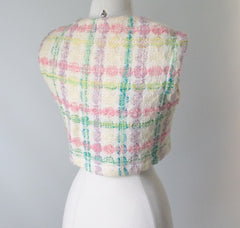 Vintage 60's Pierre Cardin MOD Vinyl Diamond Pastel Tweed Vest S - Bombshell Bettys Vintage
