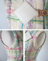 Vintage 60's Pierre Cardin MOD Vinyl Diamond Pastel Tweed Vest S - Bombshell Bettys Vintage