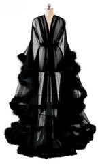 Sheer Marabou Feather Trimmed Floor Sweeping Dresssing Gown / Robe - Bombshell Bettys Vintage