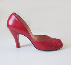 Vintage Red 50's Peep Toe Heels Shoes 8 - Bombshell Bettys Vintage