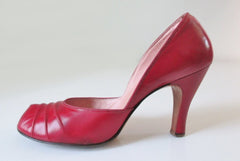Vintage Red 50's Peep Toe Heels Shoes 8 - Bombshell Bettys Vintage