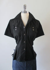 Vintage 50's Style Rockmount Ranchwear Black Western Shirt Blouse Top S - Bombshell Bettys Vintage