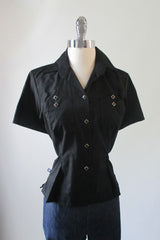 Vintage 50's Style Rockmount Ranchwear Black Western Shirt Blouse Top S - Bombshell Bettys Vintage