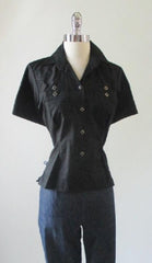 Vintage 50's Style Rockmount Ranchwear Black Western Shirt Blouse Top S - Bombshell Bettys Vintage