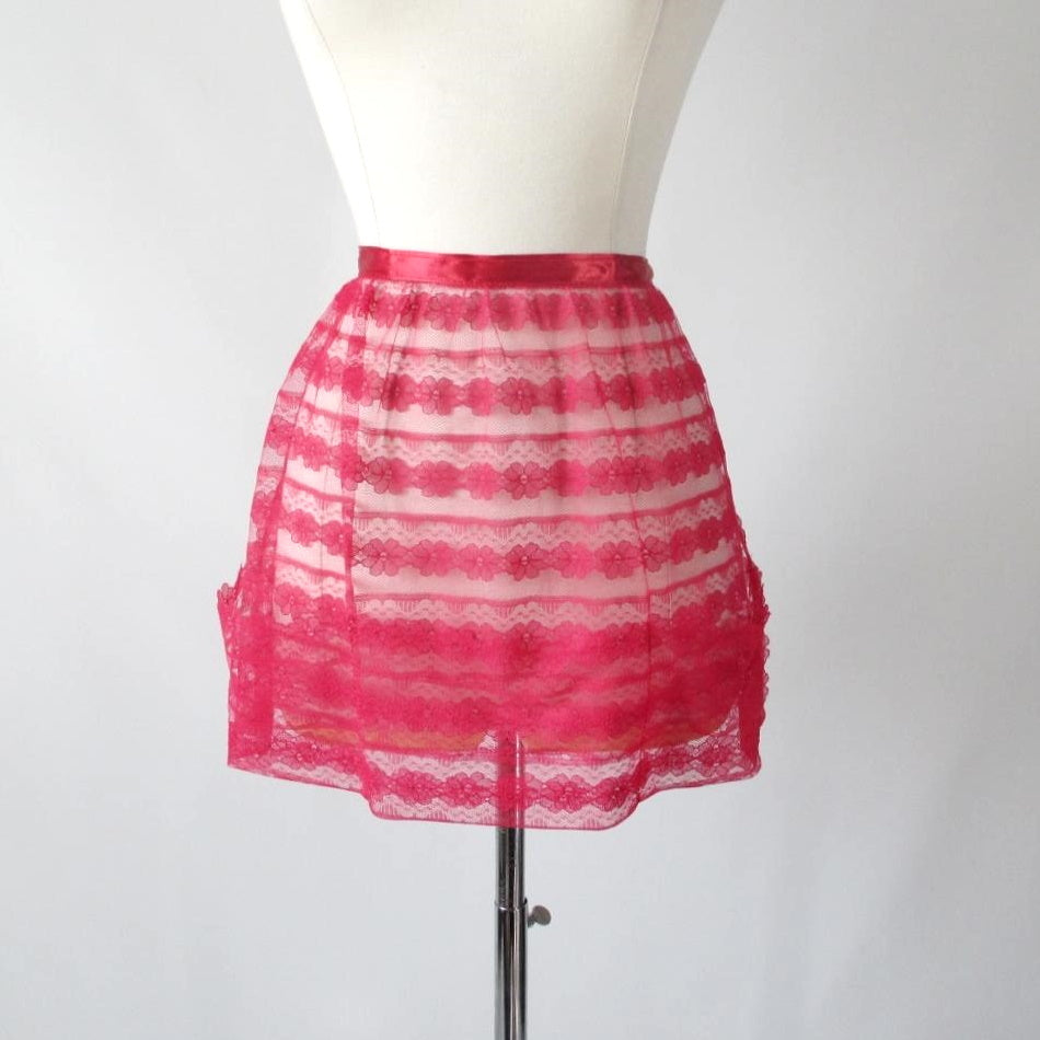 Vintage 50's / 60's Elsa Schiaparelli Red Lace Satin Trim Hostess Apron