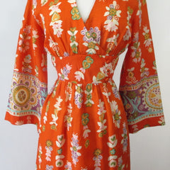 Vintage 60s 70s Evening Bell Sleeve Maxi Dress M