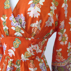 Vintage 60s 70s Evening Bell Sleeve Maxi Dress M