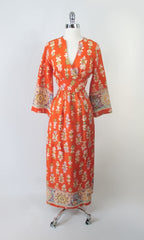 Vintage 60s 70s Evening Bell Sleeve Maxi Dress M