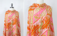 Vintage 60s Paisley Silk Scarf Style Trapeze Dress L