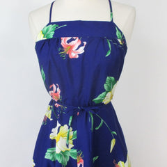 Vintage 70s Lace Up Back Hawaiian Midi Dress XS