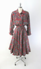 Vintage 80s Red Paisley Side Button Shirtwaist Dress XL / 1X